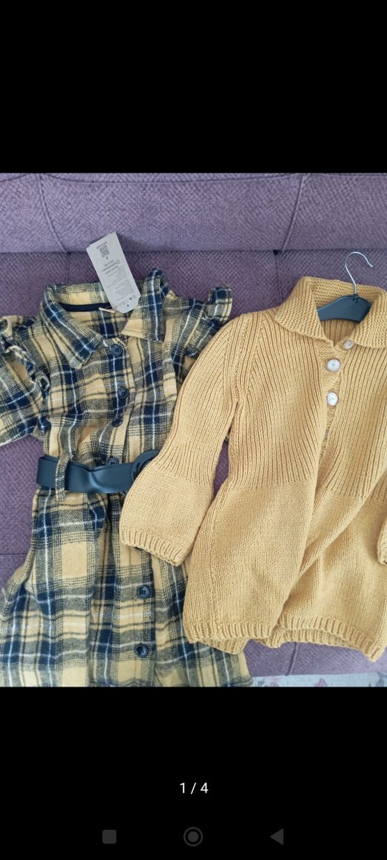 Sarı Örgü Kız Hırka Uzun Kollu ve elbise - Görsel 2