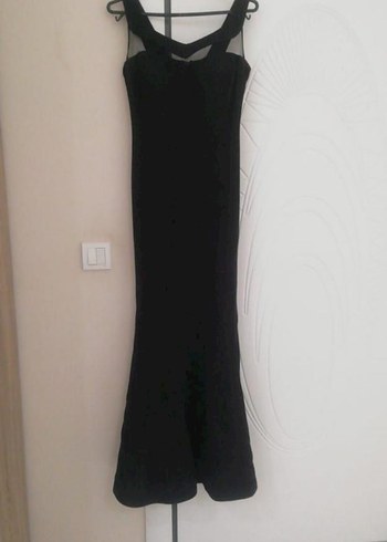 V Yaka Siyah Midi Gece Elbisesi - Görsel 2