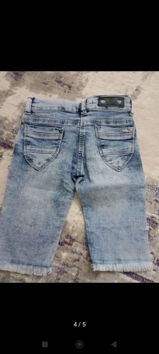 Nakışlı ve Pullu Mavi Kız Kot Pantolon - Görsel 4