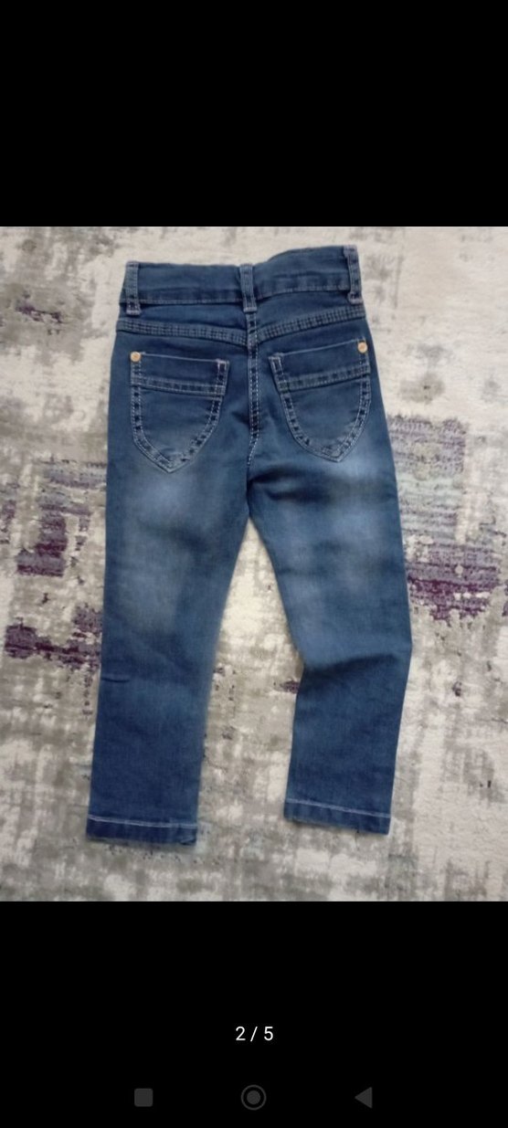 Nakışlı ve Pullu Mavi Kız Kot Pantolon - Görsel 2