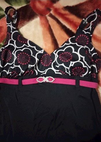 Pembe Siyah Desenli Kemerli Midi Mayo - Görsel 5