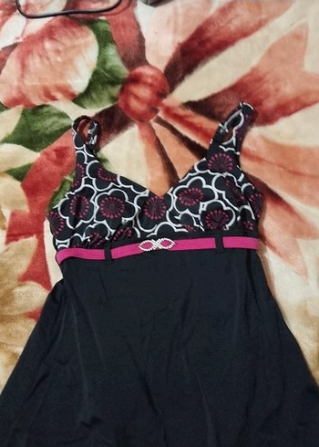 Pembe Siyah Desenli Kemerli Midi Mayo - Görsel 2