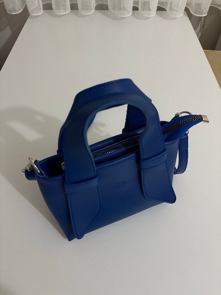 Mavi Deri Kadın El Çantası - Görsel 2