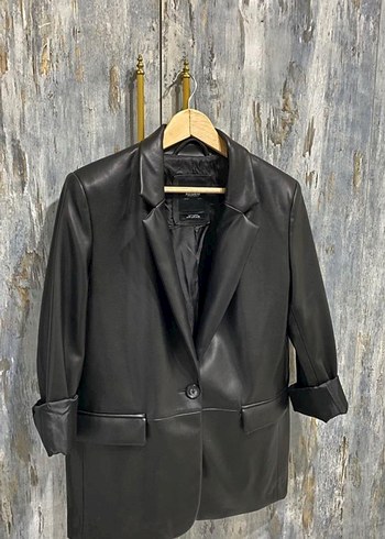 Kadın Siyah Deri Notch Yaka Ceket - Görsel 6