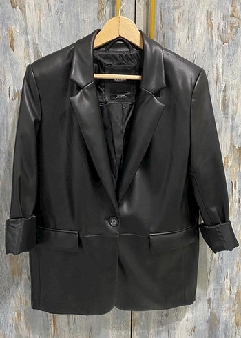 Kadın Siyah Deri Notch Yaka Ceket - Görsel 5