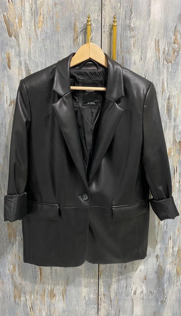 Kadın Siyah Deri Notch Yaka Ceket - Görsel 5