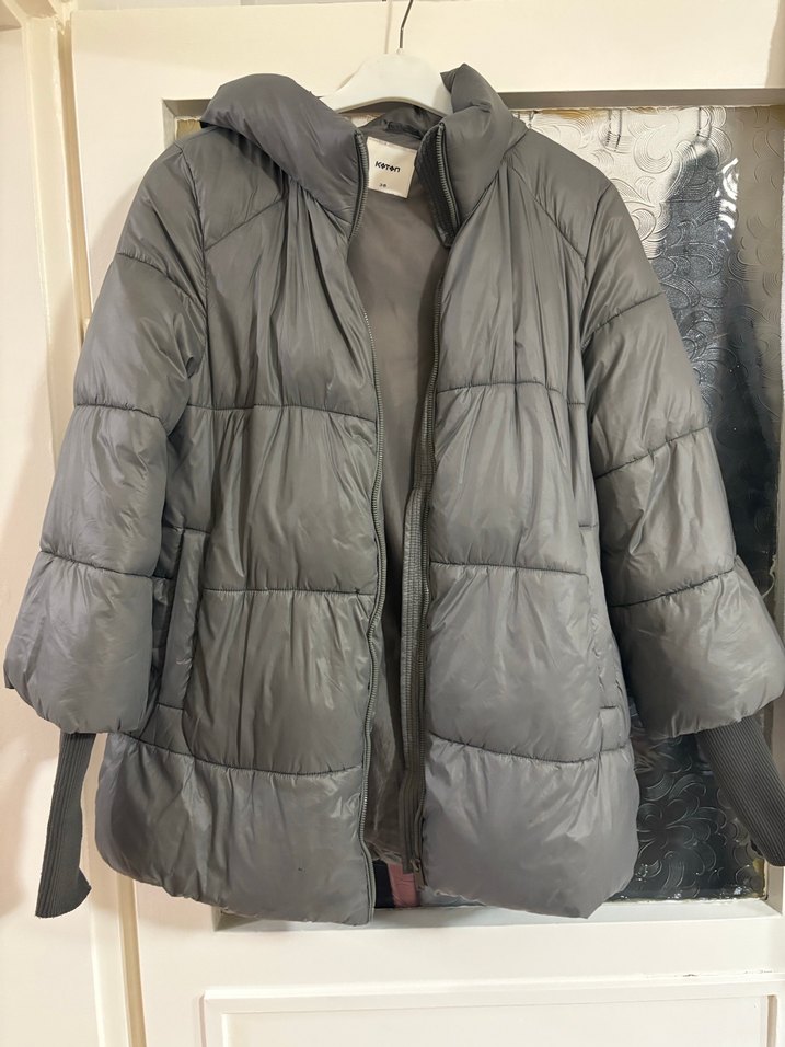 Gri Yüksek Yakalı Kadın Kışlık Mont - Görsel 2