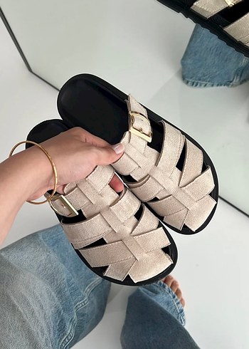 Bej Denim Tokalı Kadın Sandalet - Görsel 2