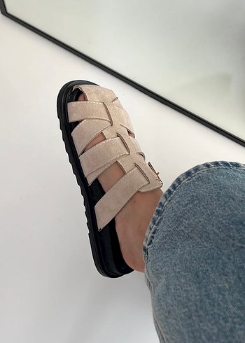 Bej Denim Tokalı Kadın Sandalet - Görsel 3