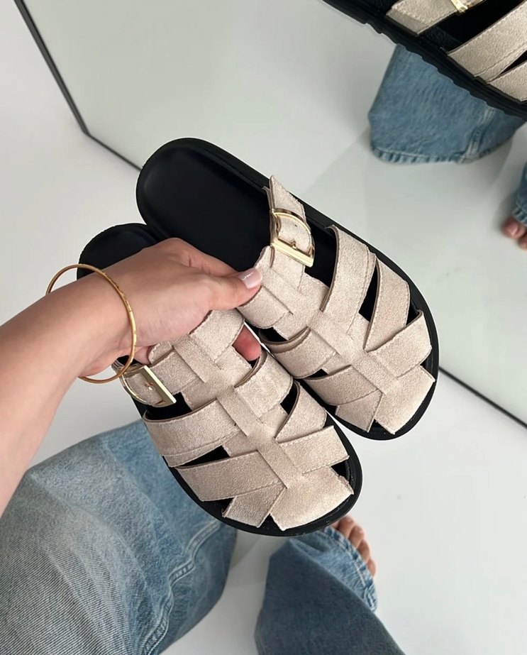 Bej Denim Tokalı Kadın Sandalet - Görsel 2