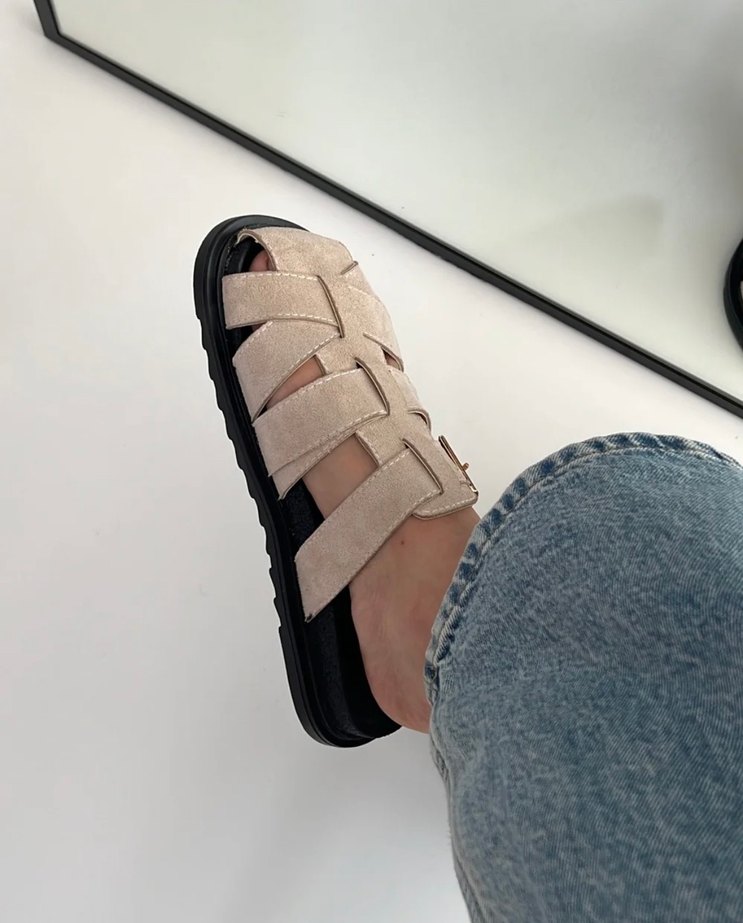 Bej Denim Tokalı Kadın Sandalet - Görsel 3