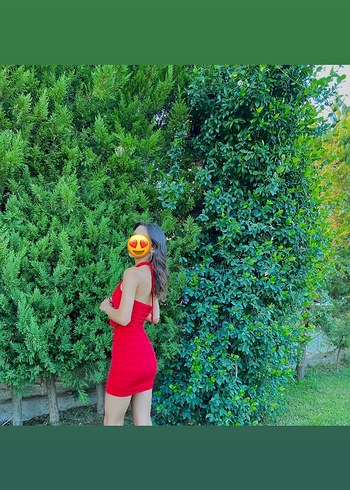 Kırmızı Drapeli Halter Yaka Mini Elbise
