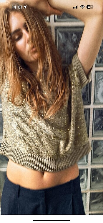 Zara Zara payetli triko top
