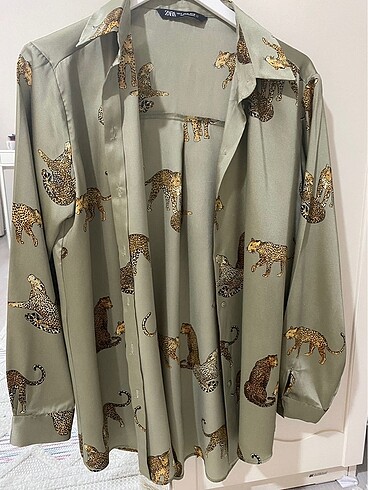 Zara leoparlı saten gömlek