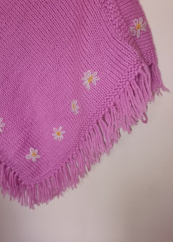 Nakışlı Lila Kız Çocuk Panço - Görsel 4
