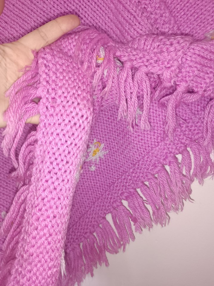 Nakışlı Lila Kız Çocuk Panço - Görsel 5