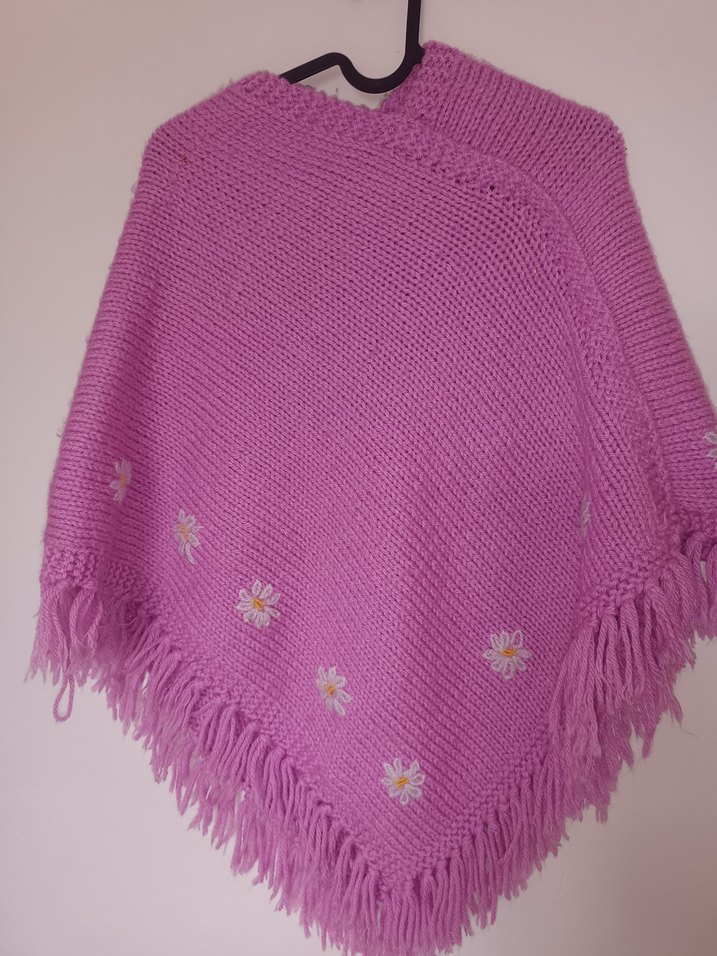 Nakışlı Lila Kız Çocuk Panço - Görsel 2