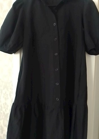 Düğmeli Siyah Midi Kadın Elbise - Görsel 2