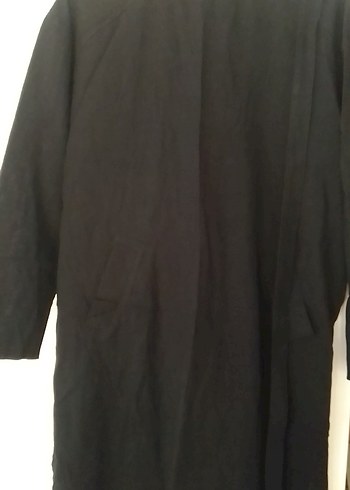 Kadın Siyah Uzun Keten Oversize Kaban - Görsel 2