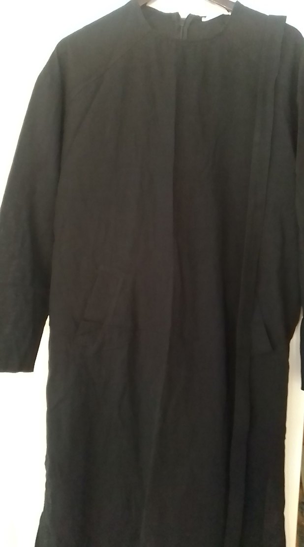 Kadın Siyah Uzun Keten Oversize Kaban - Görsel 2