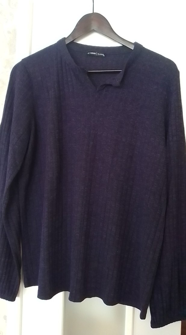 Erkek Gri V Yaka Keten Triko Kazak - Görsel 2