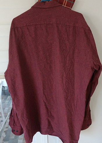 Bordo Pamuklu Erkek Gömlek Düğmeli - Görsel 3