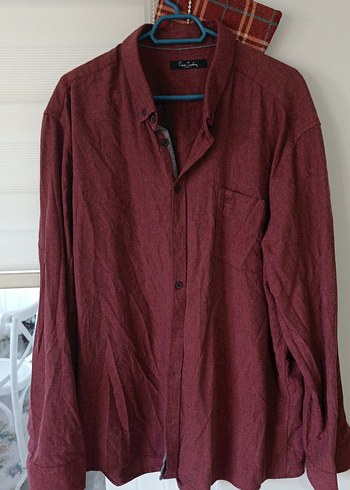 Bordo Pamuklu Erkek Gömlek Düğmeli - Görsel 2