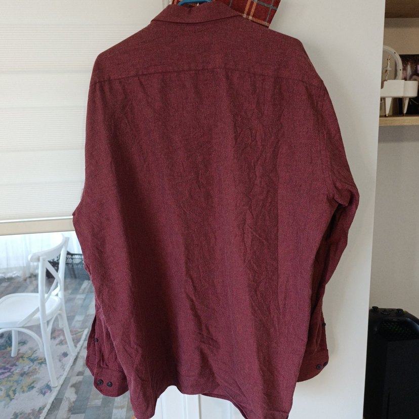 Bordo Pamuklu Erkek Gömlek Düğmeli - Görsel 3