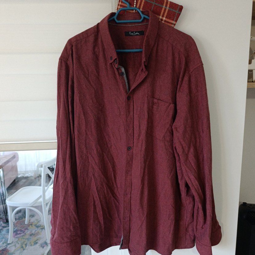 Bordo Pamuklu Erkek Gömlek Düğmeli - Görsel 2