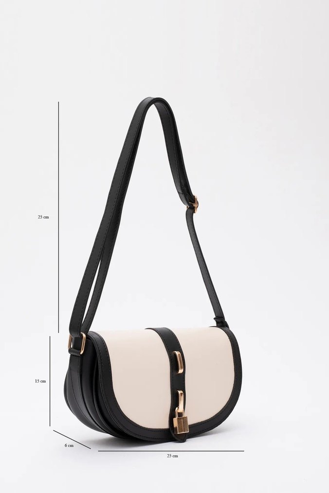 Kilit detaylı Beyaz Deri Kadın Çanta - Görsel 2