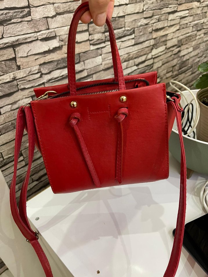 Kırmızı Deri Kadın Çanta - Görsel 2