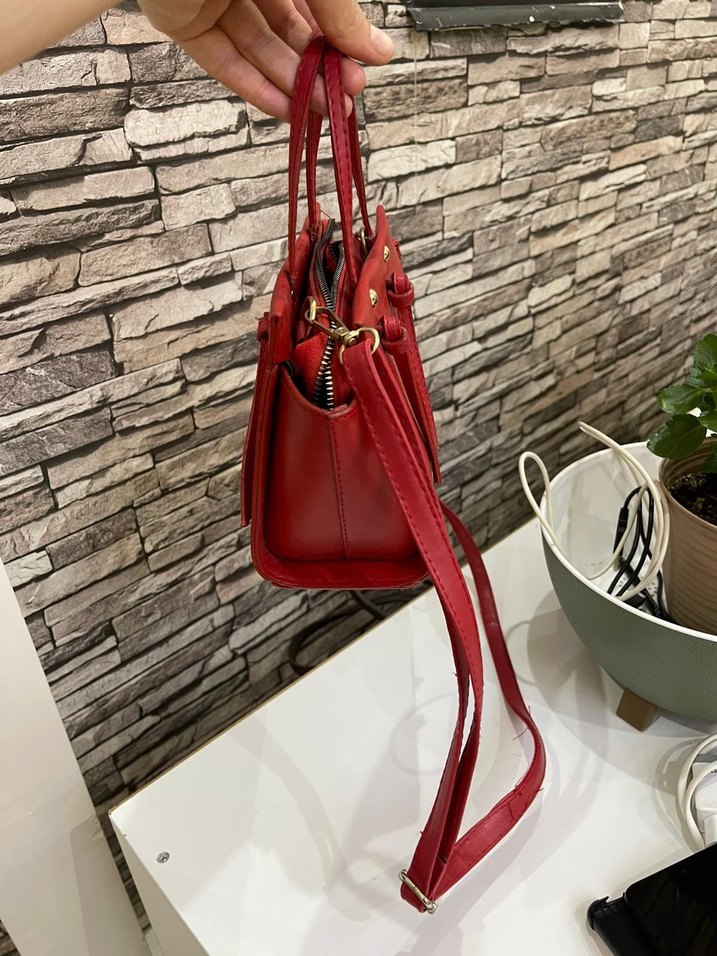 Kırmızı Deri Kadın Çanta - Görsel 4
