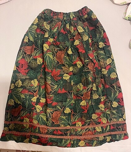 Diğer Vintage Desenli Midi Etek