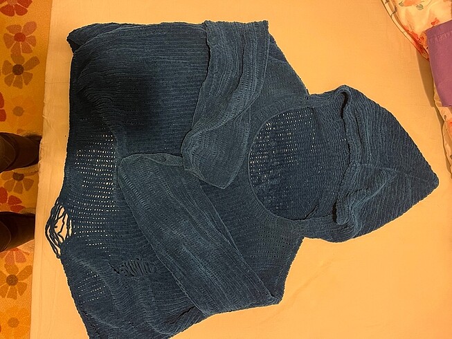 xs Beden lacivert Renk Kadife El Örgüsü Sweatshirt