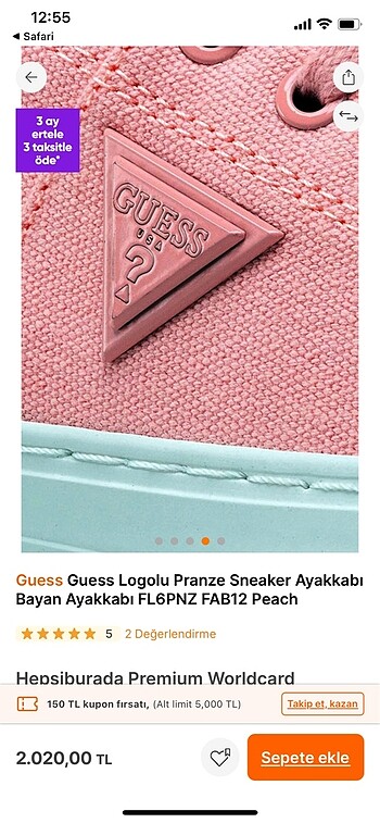 37 Beden pembe Renk Guess Sneaker Ayakkabı