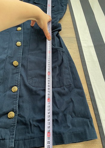 Düğmeli Lacivert Mini Elbise - Görsel 7