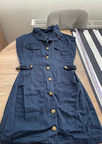 Düğmeli Lacivert Mini Elbise - Görsel 4