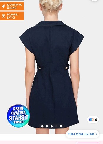 Düğmeli Lacivert Mini Elbise - Görsel 3