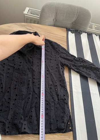 Zara Düğmeli Siyah Kadın Keten Gömlek - Görsel 6