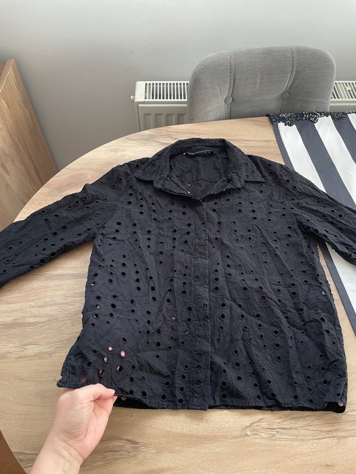 Zara Düğmeli Siyah Kadın Keten Gömlek - Görsel 2