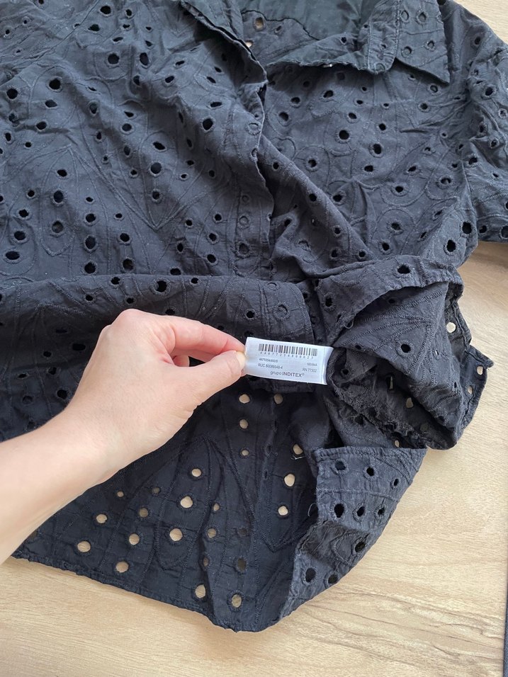 Zara Düğmeli Siyah Kadın Keten Gömlek - Görsel 4