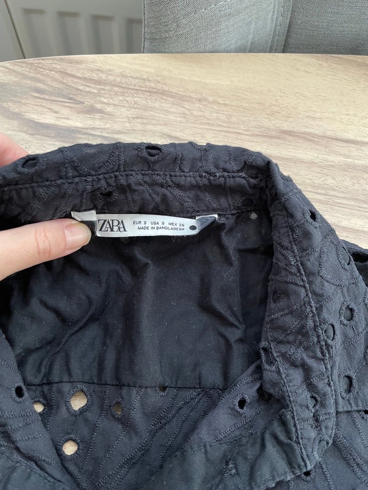 Zara Düğmeli Siyah Kadın Keten Gömlek - Görsel 3