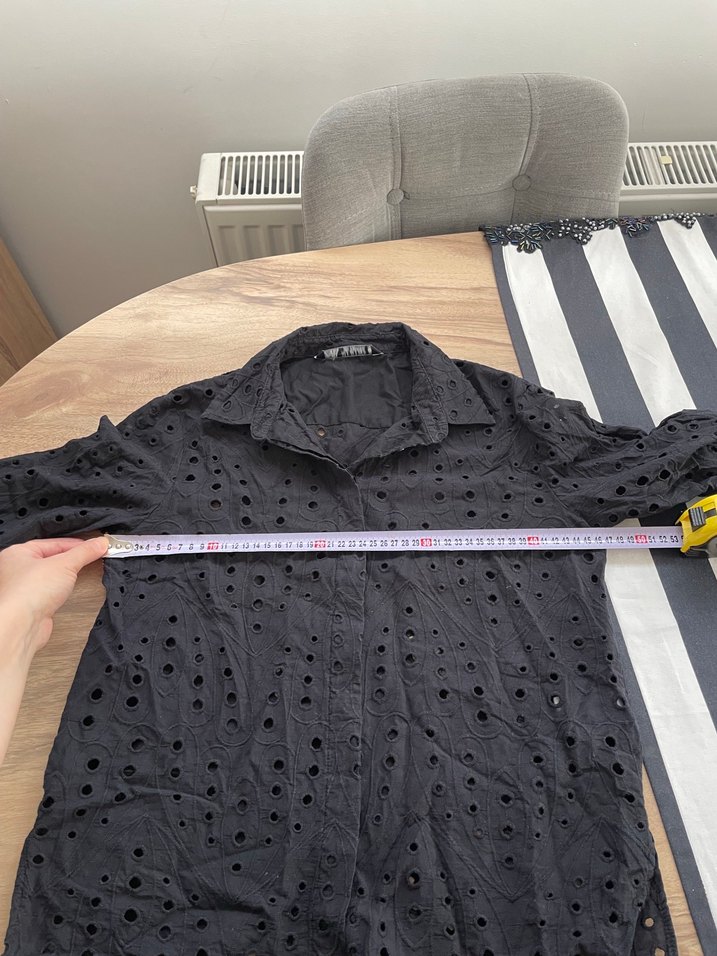 Zara Düğmeli Siyah Kadın Keten Gömlek - Görsel 5