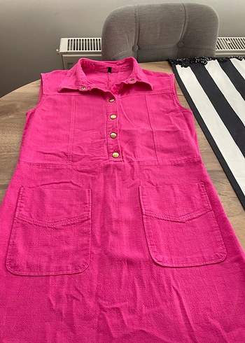 Trendyolmilla Pembe Kolsuz Keten Elbise - Görsel 2