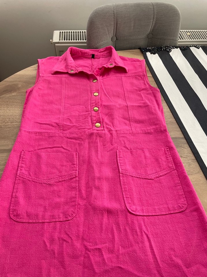 Trendyolmilla Pembe Kolsuz Keten Elbise - Görsel 2