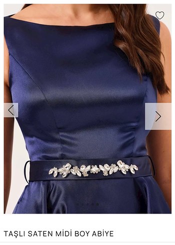 İlmio Parlak Lacivert Taşlı Saten Midi Abiye - Görsel 5