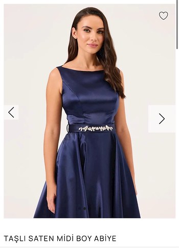 İlmio Parlak Lacivert Taşlı Saten Midi Abiye - Görsel 2