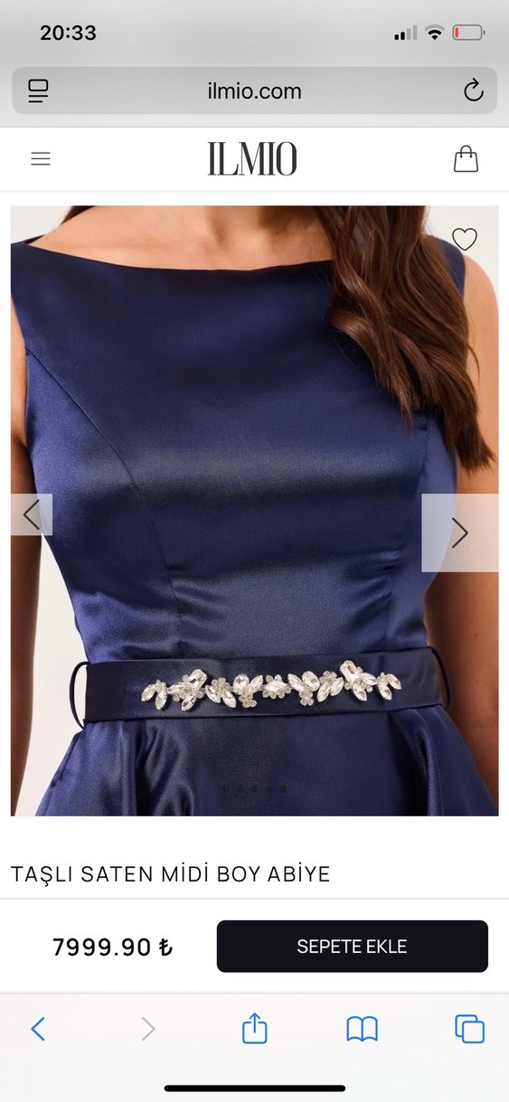 İlmio Parlak Lacivert Taşlı Saten Midi Abiye - Görsel 5