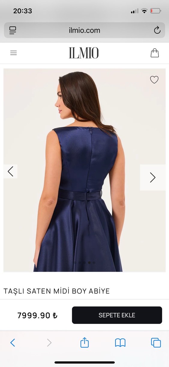 İlmio Parlak Lacivert Taşlı Saten Midi Abiye - Görsel 4