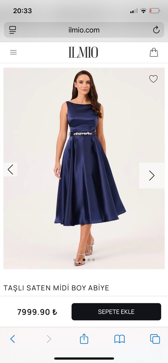 İlmio Parlak Lacivert Taşlı Saten Midi Abiye - Görsel 3